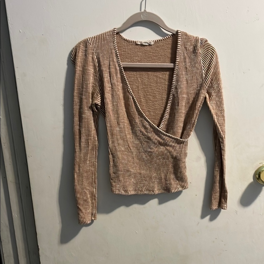 Striped Tan‎ Wrap Top